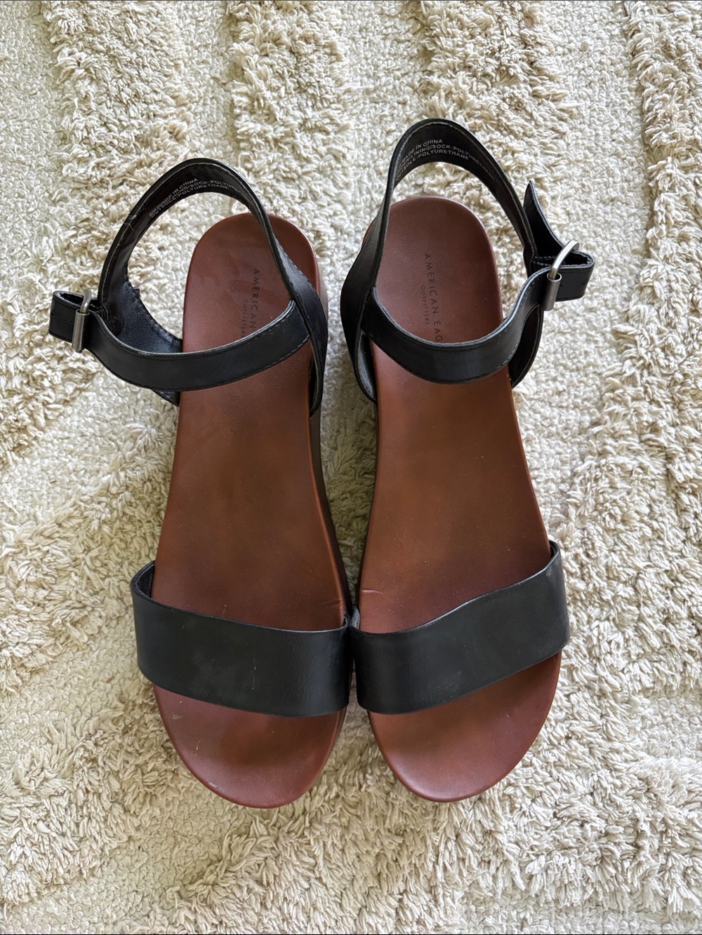 American Eagle Outfitters Black Strap Sandals with Brown Footbed